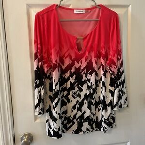 Calvin Klein Women’s Appears to be Large 3/4 Sleeve Pink White Black Top